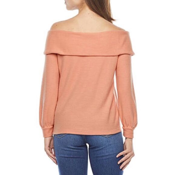 🆕 ANA soft peach (muted clay) off shoulder knit long sleeve sweater size L - Picture 5 of 11